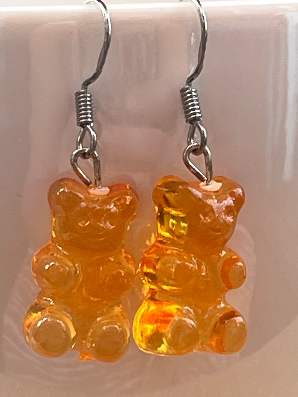 🧸 Orange Gummy Bear Dangle Earrings